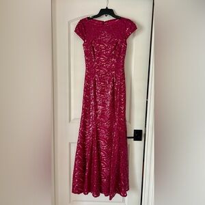 ML Monique Lhuillier Womens Fuchsia Sequined Cap Sleeve Gown Dress Sz 4